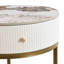 Table d'appoint 19,68 pouces avec rangement - Pierre frittée et structure métallique ronde pour chambre à coucher
