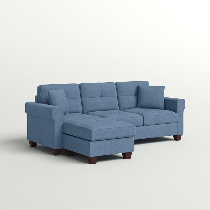 Cassity Upholstered L-Shaped Sectional Reversible, 35" H x 59" H x 56" D, Blue Polyester