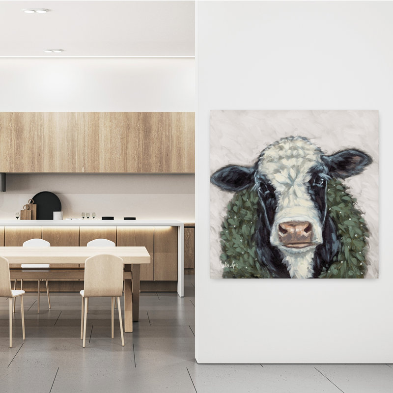 Art contemporain avec marguerite et vache, H 48 po x l 48 po