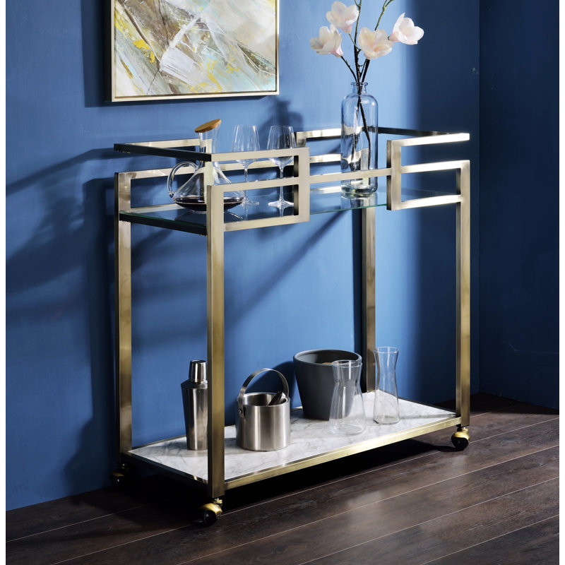 Neilo Rectangular Bar Cart in Clear and Wire Brass