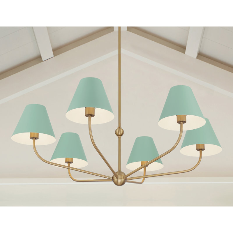 Ksyn 6 Light Vibrant Gold Chandelier, Green/White