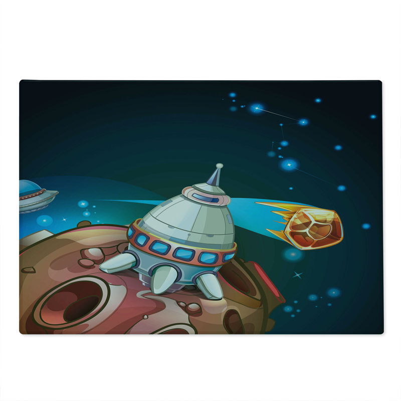 Ambesonne Cartoon Cutting Board Large Size Spacecraft Planet Space Multicolor