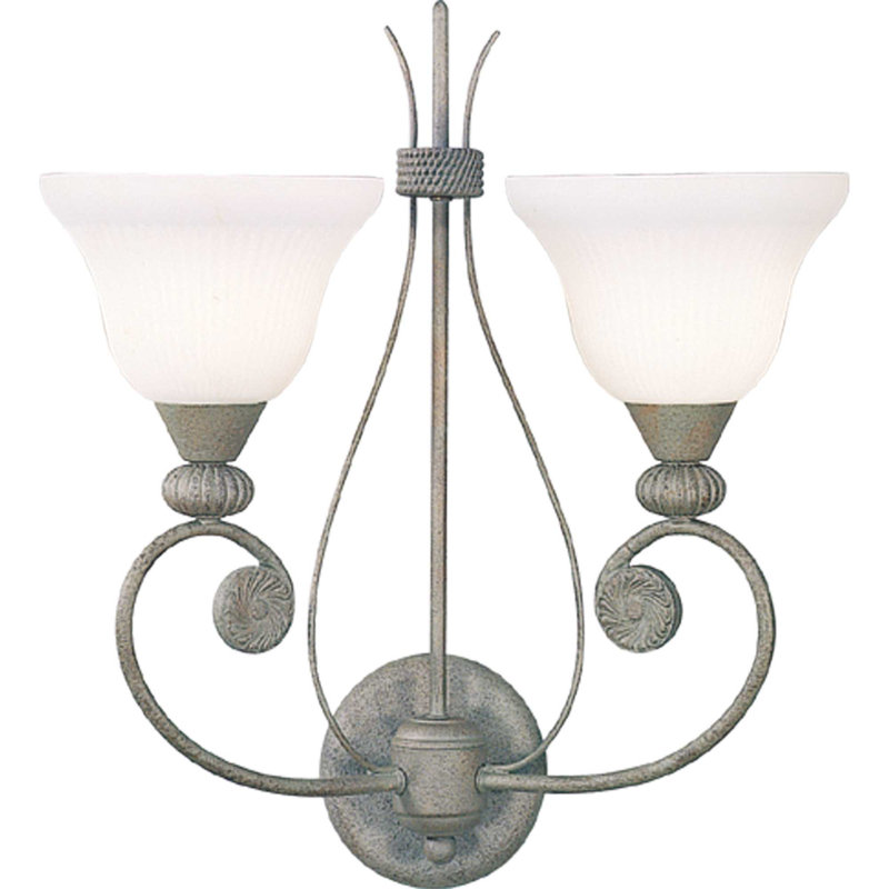 Applique murale 2 lumières intérieur rouille en platine avec abat-jour cloche en verre nervuré blanc Volume Lighting V7692-85 Kyoto