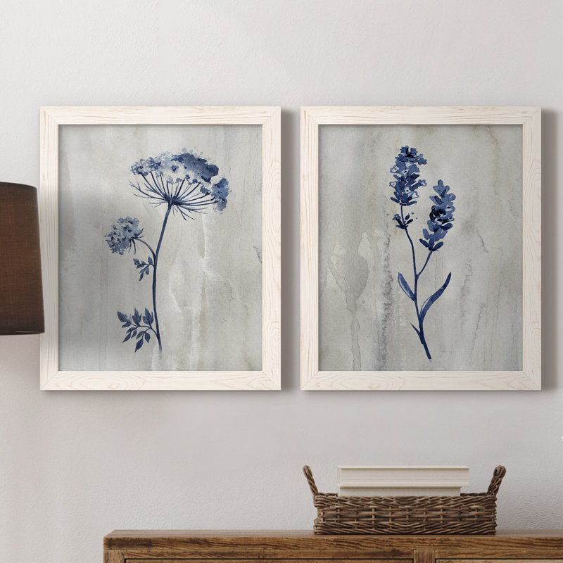 «Indigo Botanical I», ensemble de 2 reproductions d'impressions, Toile encadrée, H 24 po x l 36 po, Blanc