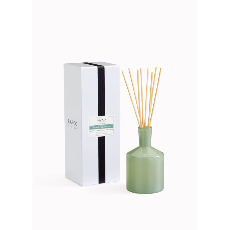 Reed Diffuser, Fresh Cut Gardenia, Green, 5.5" H x 3" W x 3" D