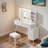 Modern Makeup Vanity Desk Set With Stool, Led Lights & Mirror, 4 Drawers, Unique Fluted Waveform Panels And Open Shelves-1674398277
