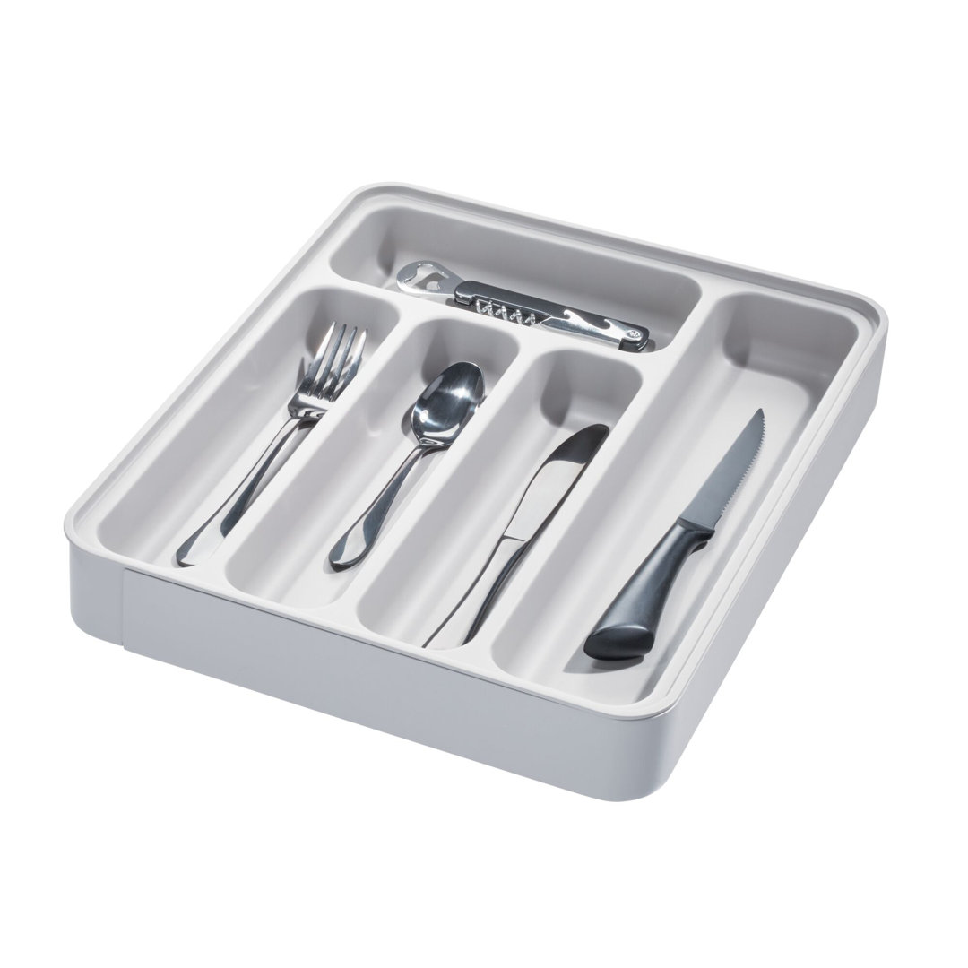 iDesign Eco BPA-Free Recycled Plastic Expandable Flatware and Cutlery Tray, Flint InterDesign