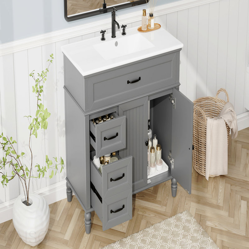 36" Bathroom Vanity With Sink, Bathroom Cabinet With Drawers, Solid Frame And Mdf Board, One Package, Grey, Gray