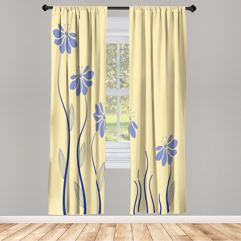 Microfiber Floral Semi-Sheer Rod Pocket Curtain Panels, 28" W x 84" L, Light Blue/Light Yellow