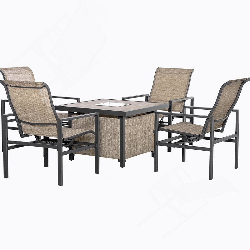 5 Piece Garden Patio Dining Set, Steel, Outdoor Conversation Set, Square Dinner Table