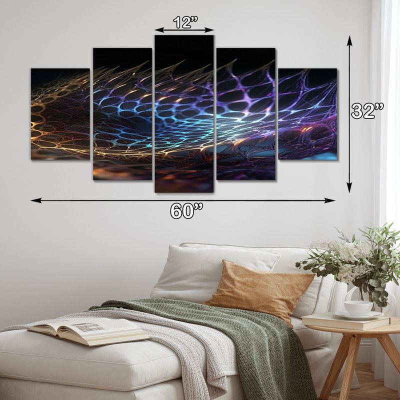 Infinity Net Space Matrix - Fractals Wall Art Living Room - 5 panneaux