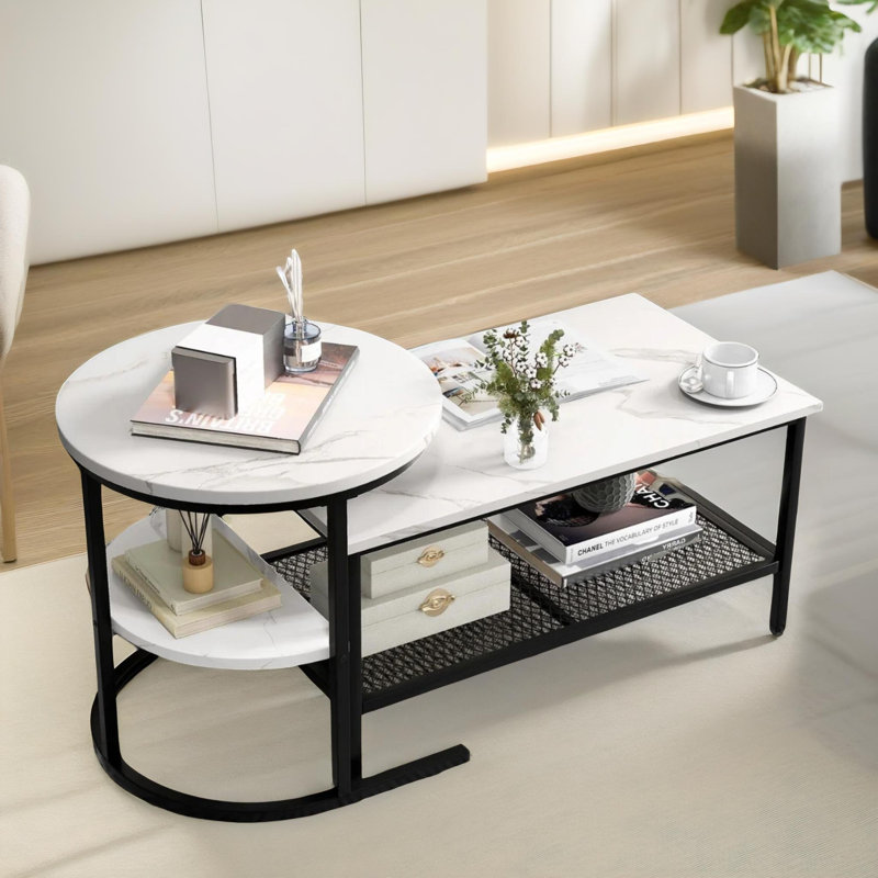 Bastidas 2 Piece Nest of Tables Coffee End Side Table Living Room, Black/White