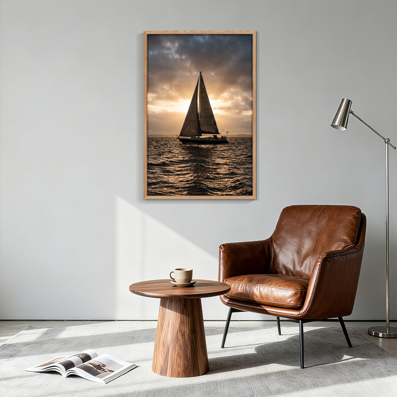 Ensemble de 1 tableau sur toile représentant un coucher de soleil sur un voilier, 30"H x 20"W, Wrapped Canvas