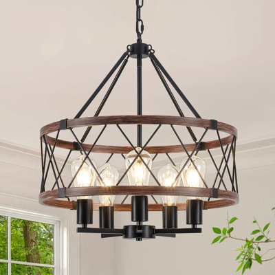 Melisia 5 - Light 19.7‘’ Dimmable Drum Modern Farmhouse Chandelier for Living Room Kitchen Entryway Hallway Foyer