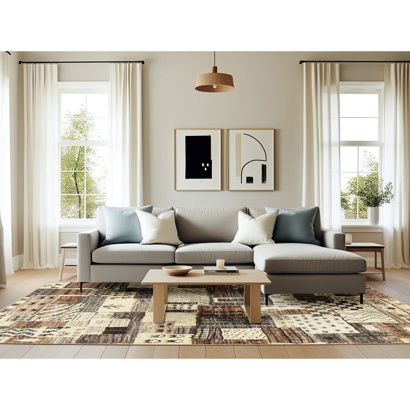 Tapis beige/brun contemporain, Rectangle 6 pi x 9 pi