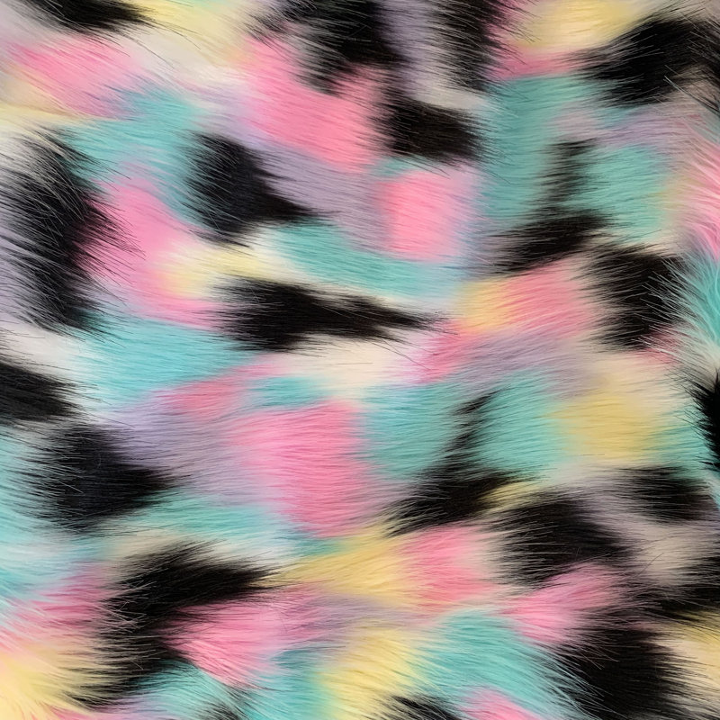 Jeté de luxe en fausse fourrure rose, bleu, noir et jaune Plutus, l 36 po x L 60 po