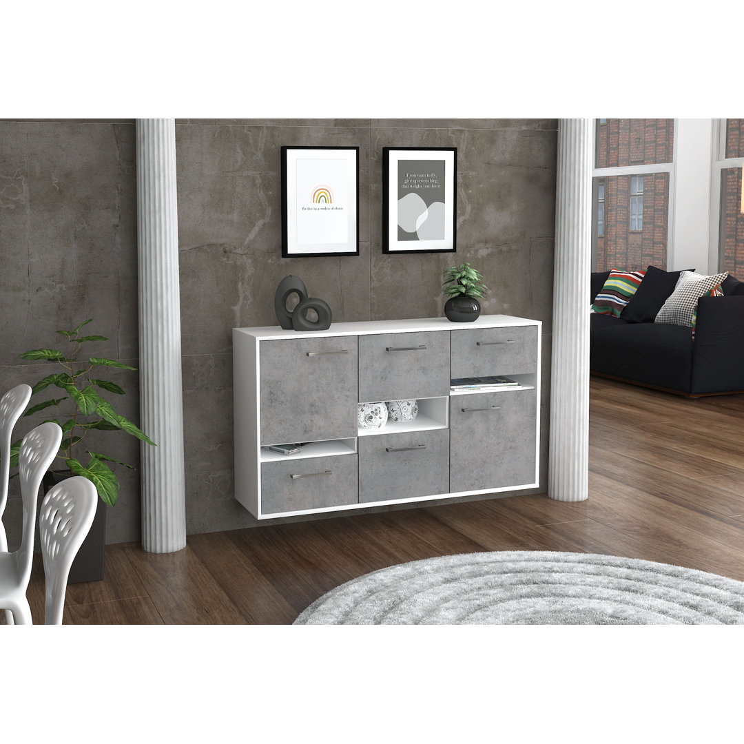 Sideboard Hayward, Farbe: Eiche/Anthrazit, Fliegend/Metallgriffe, Größe: 136x79x35cm