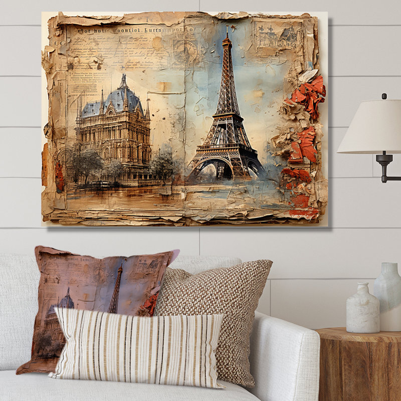 Paris Nostalgia, collage rétro sur toile, H 30 po x l 40 po, Toile tendue