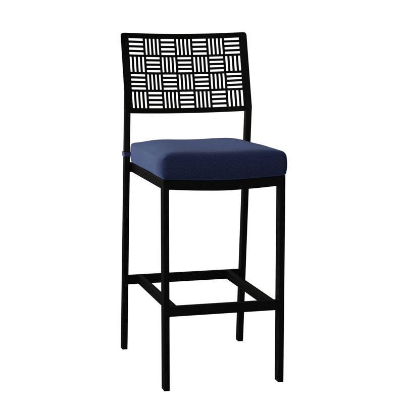 New Century Outdoor Bar Stool, Spectrum Denim Sunbrella® Plainweave, Textured Black