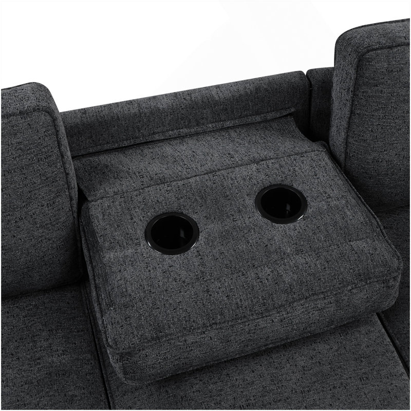 Canapé-lit modulaire en forme de L de 126 po avec canapé-lit escamotable avec dispositifs de chargement et porte-gobelets pour salon, bleu noir