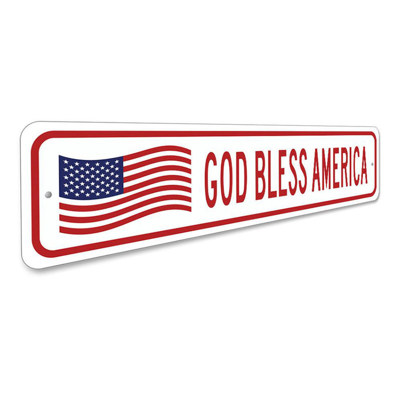 «God Bless America», drapeau américain en aluminium, H 6 po x l 24 po x P 0,06 po