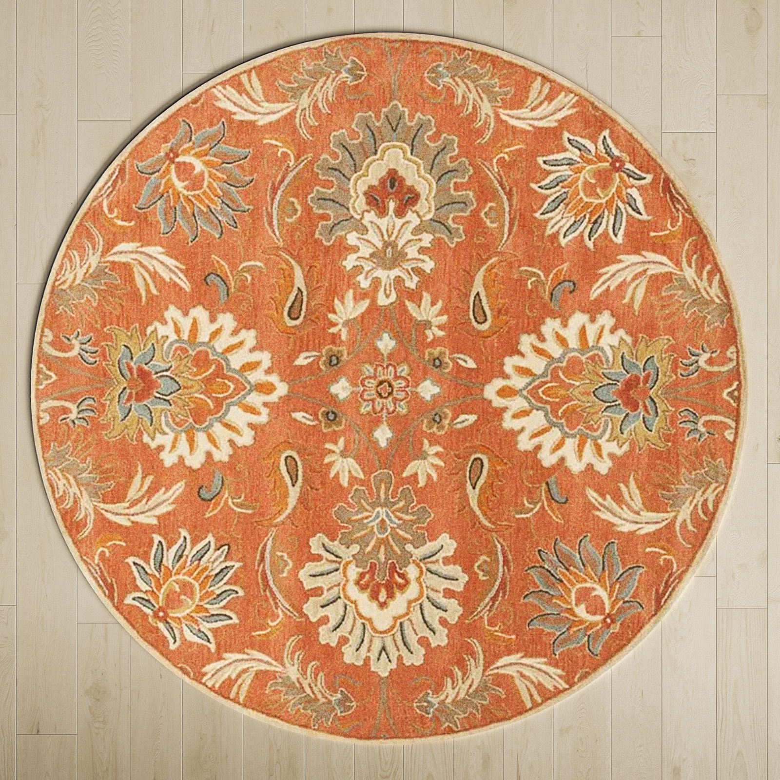 Aaron Hand Tufted Wool Terracotta/Orange/Dusty Sage Rug, Round 8'