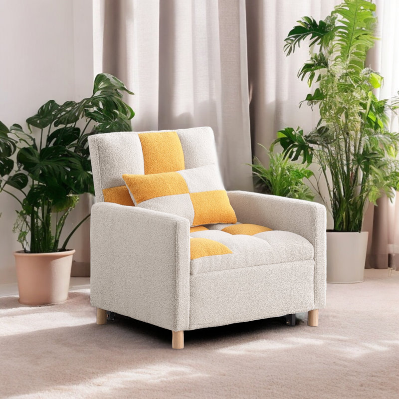 Méridienne convertible l 31,48 po, Polyester beige / jaune