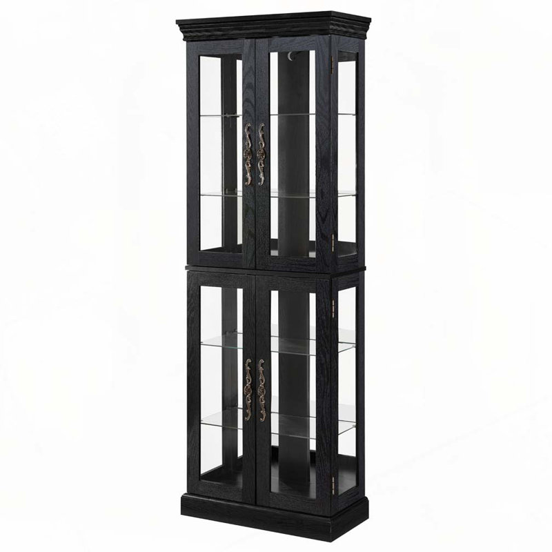 Display Cabinet with Tempered Glass Doors & Adjustable Shelves, Black