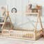Lit simple en forme de tente avec garde-corps, lattes, porte, naturel