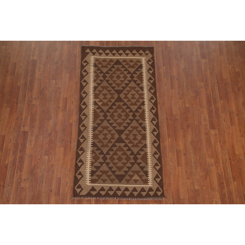 Geometric Kilim Reversible Wool Runner Rug 3x7