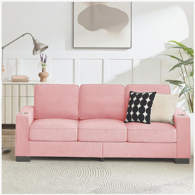Canapé 83,86 po en tissu Snowfleece, canapé moderne compressé, canapé 3 places, meubles pour le salon, la chambre à coucher, le bureau, rose
