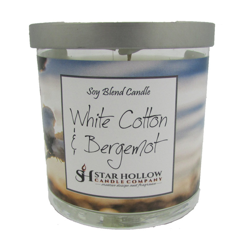 White Cotton & Bergamot Scented Jar Candle, 3.25" H x 2.75" W x 2.75" D