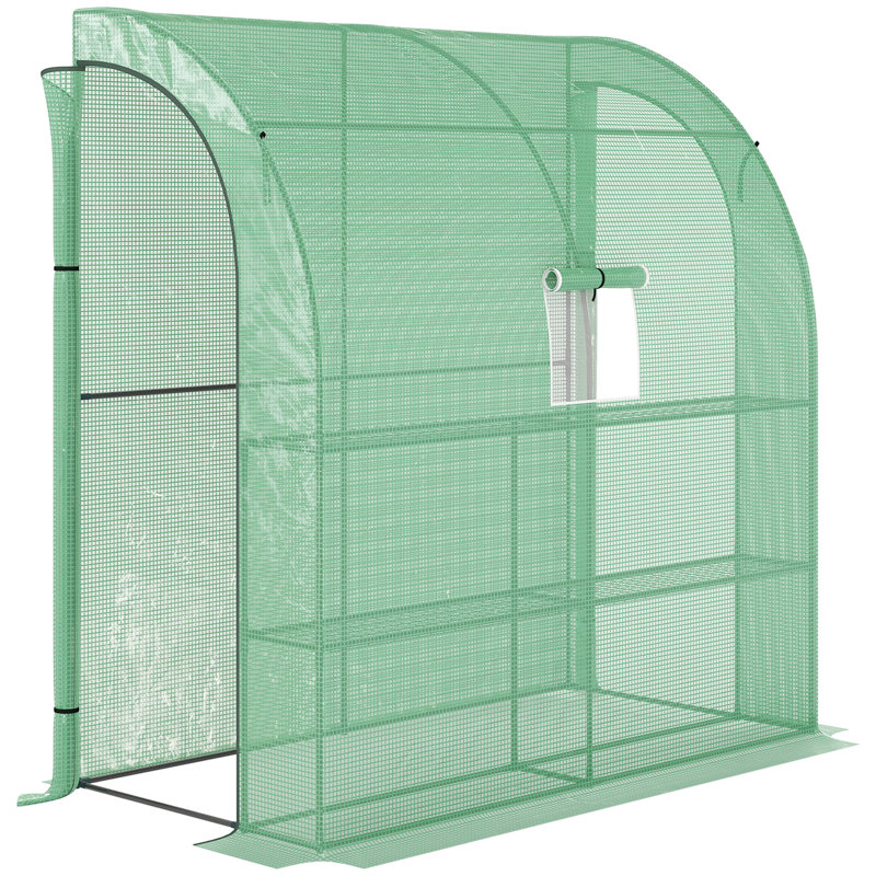 Lean to Greenhouse, serre de 7 pi x 3 pi x 7 pi, pépinière avec 2 portes et fenêtres à enroulement, housse en polyéthylène vert