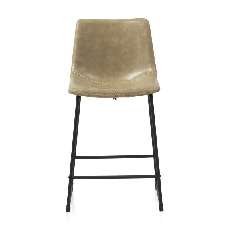 Upholstered Counter Stool with Metal Frame, Khaki