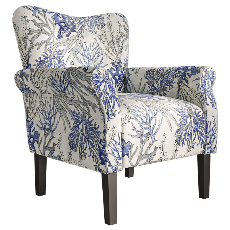 Modern Accent Chair 30.3" Wide High Back Polyester Upholstered Armchair, Blue Coral Polyester