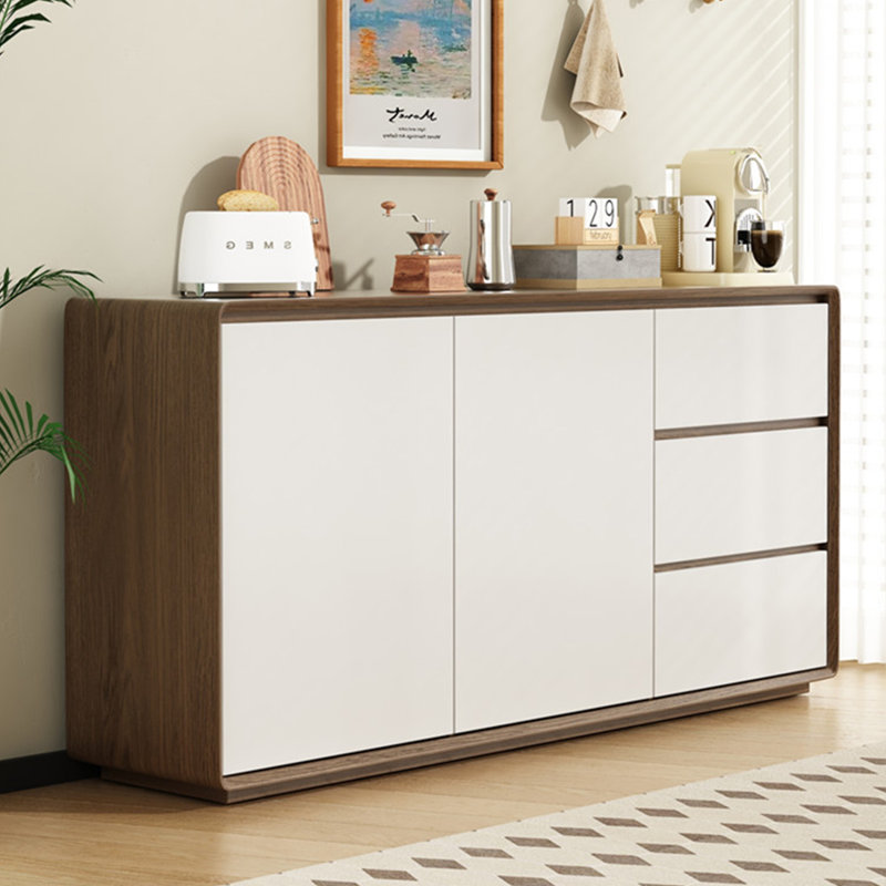 Modern Simple Solid Wood Sideboard, Brown/White, 31.49" H x 59.05" W x 15.75" D