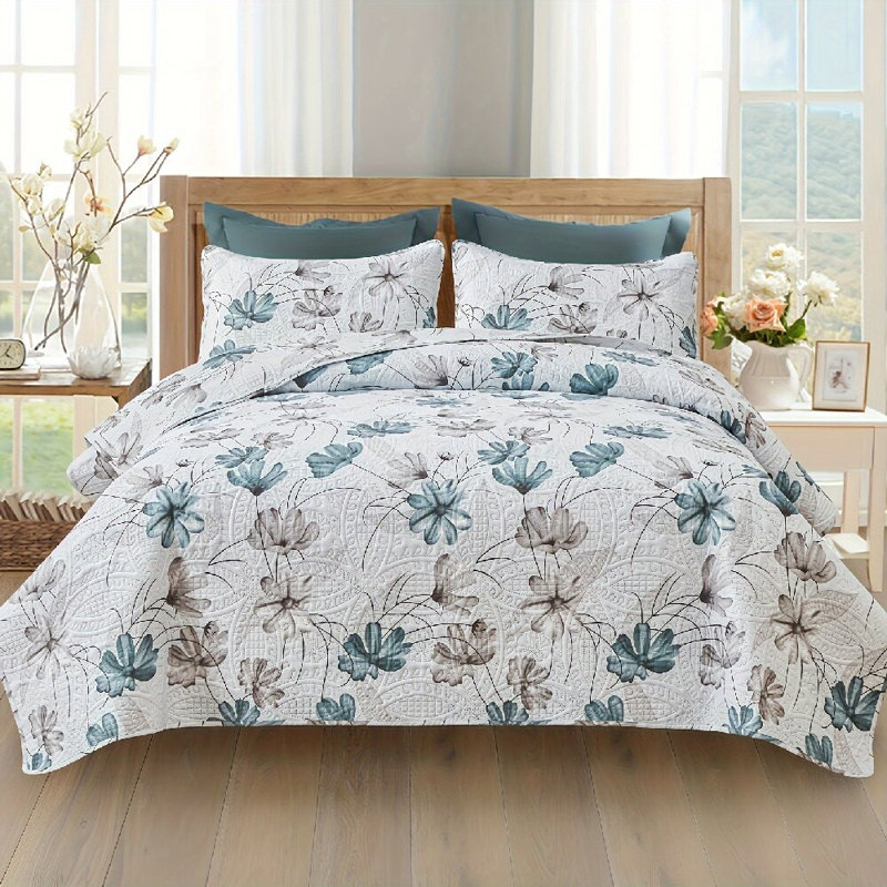 Polyester Percale Quilt, Twin Quilt + 1  Shams, White