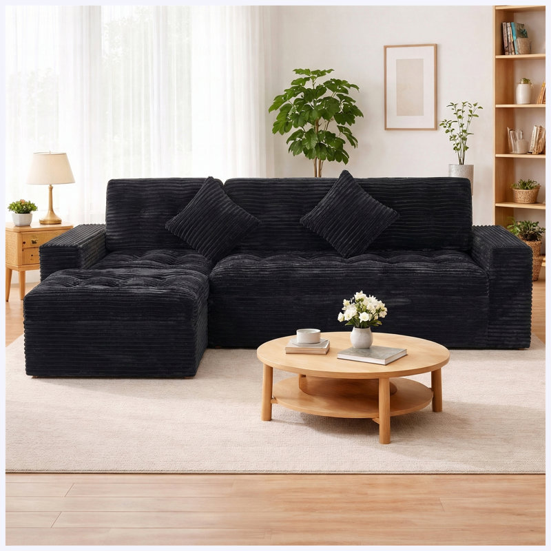 Ensemble de canapé modulaire bricolage en fausse fourrure de lapin noir avec repose-pieds 105 po