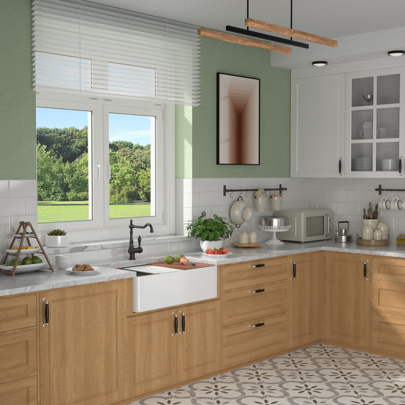 30"L x 20"W Ceramic Workstation Kitchen Sink Single Basin Farmhouse Apron Sink with Bottom Grid, Smooth Flat Apron