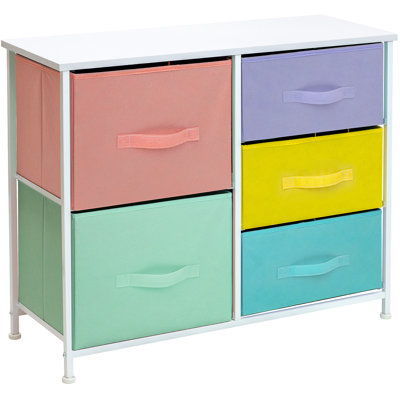 Sorbus 5 Drawers Dresser With Steel Frame And Wood Top In Pastel