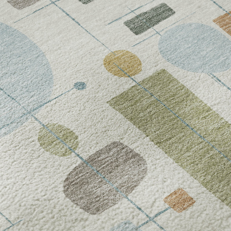 Premium Machine Washable Mayfield AMF2393 Geometric Rug, Ivory, 9' x 12'