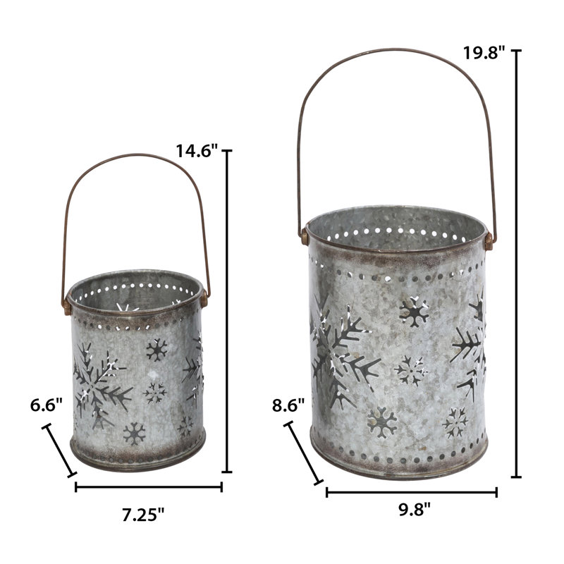 Set of 2 Nesting Metal Galvanized Snowflake Luminaries