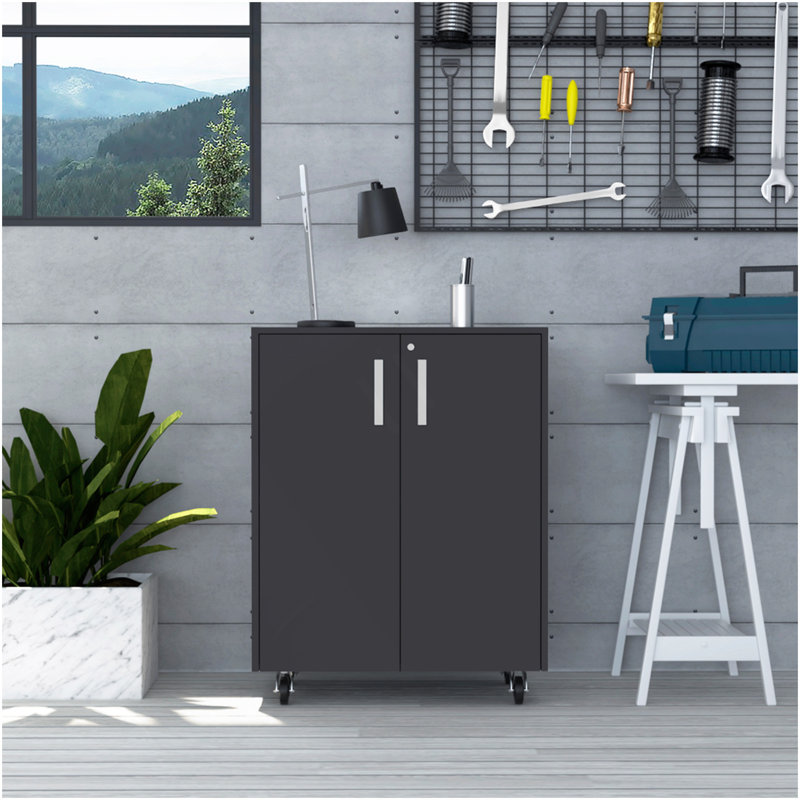 Multistorage Cabinet 35" H, Two Doors, Two Interior Shelves, Four Wheels, Black
