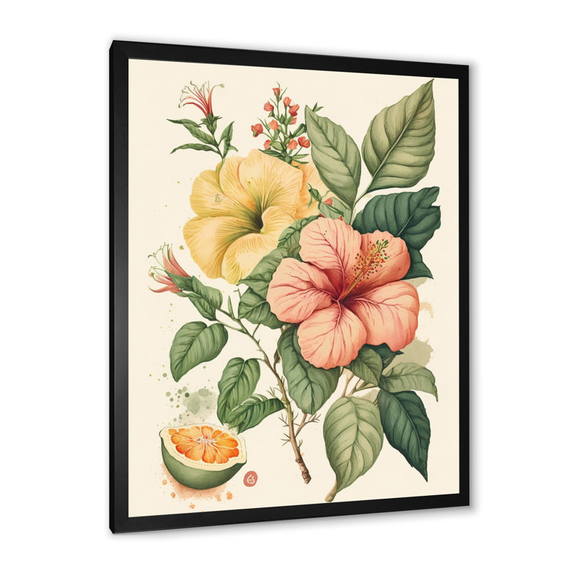 «Blossiming Yellow Retro Hibiscus III - Floral Hibiscus», art mural sur toile, H 44 po x l 34 po x P 1 po