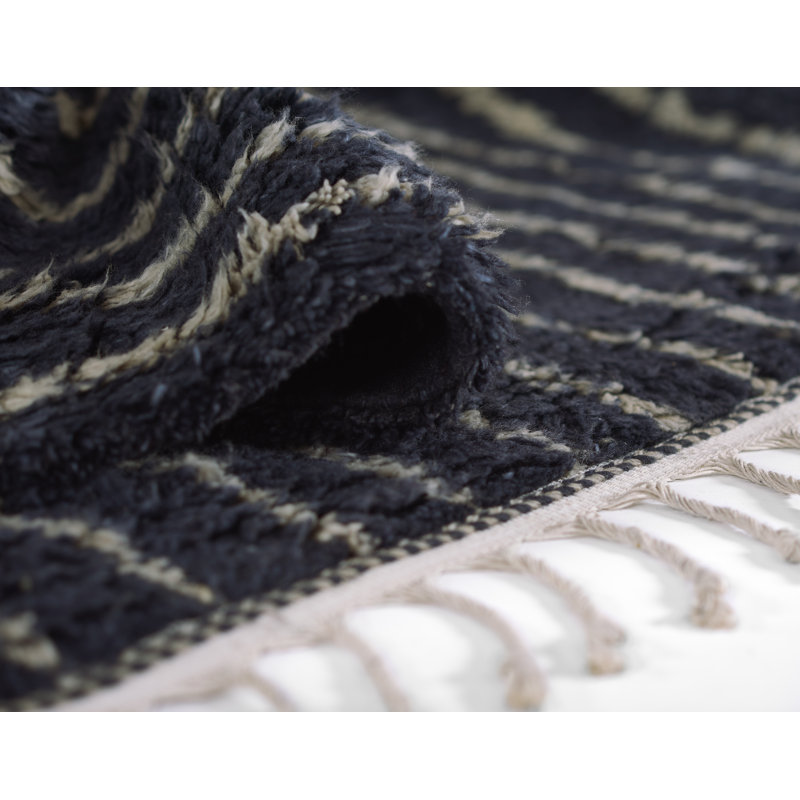 Wool Geometric Area Rug in Navy/Beige, Rectangle 9' x 12'