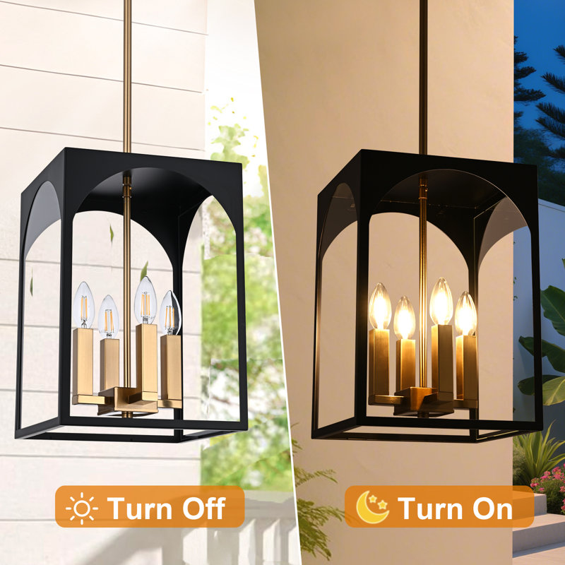 Large Outdoor Pendant Light Fixtures 4-Light, Exterior Hanging Lantern Porch Light Adjustable, Hanging Lamp Farmhouse Exterior Chandelier Ceiling Mount For Entrance Patio
