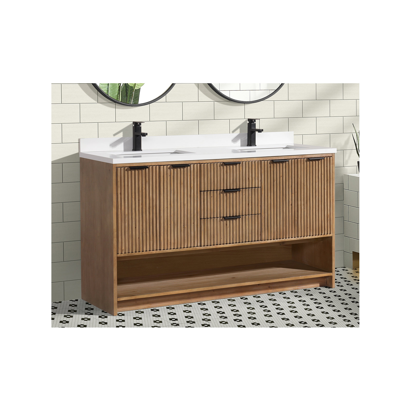 Anelie 55'' Double Bathroom Vanity, Weathered Fir