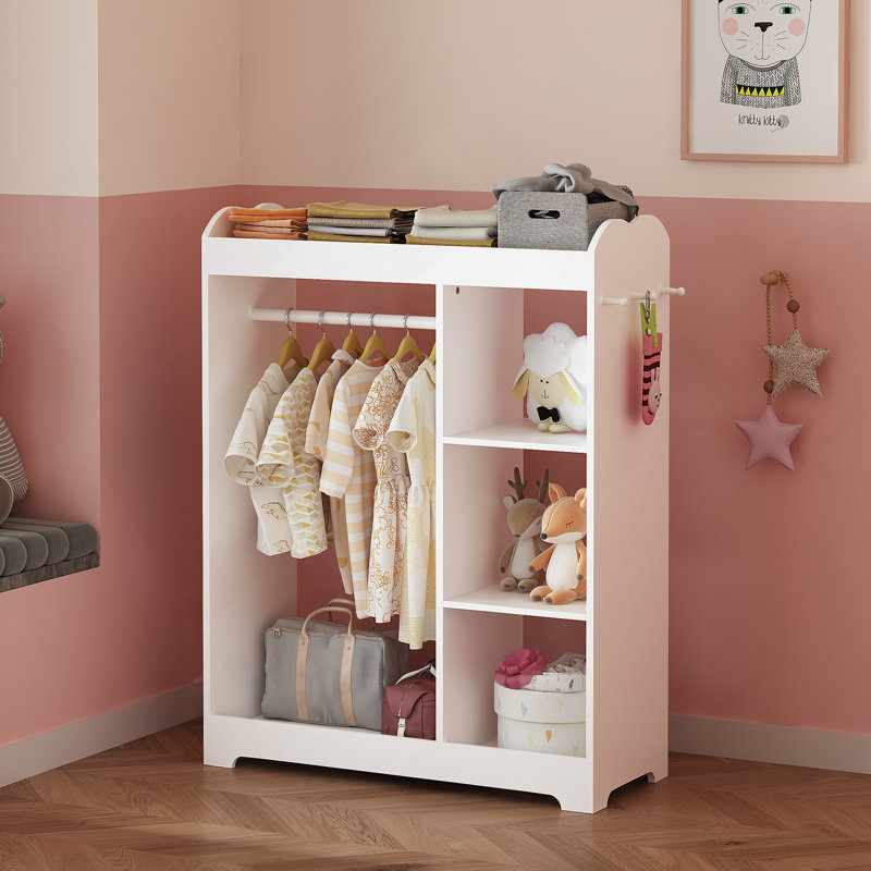 Wooden End Table With Storage Shelves And 3 Side Hooks