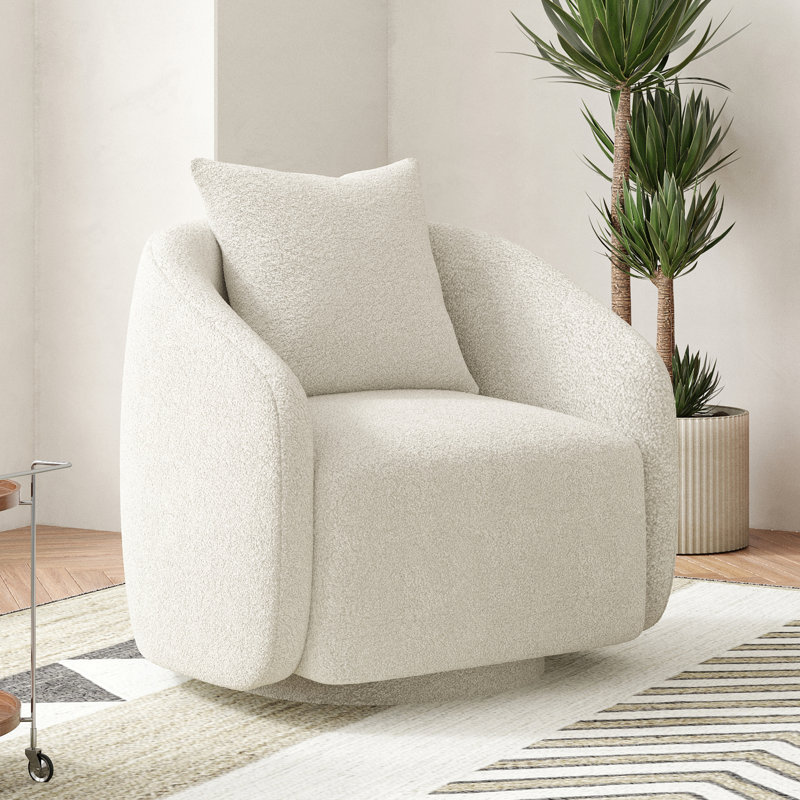 Fauteuil demi-tonneau pivotant l 28,5 po Bashar, Beige Boucle