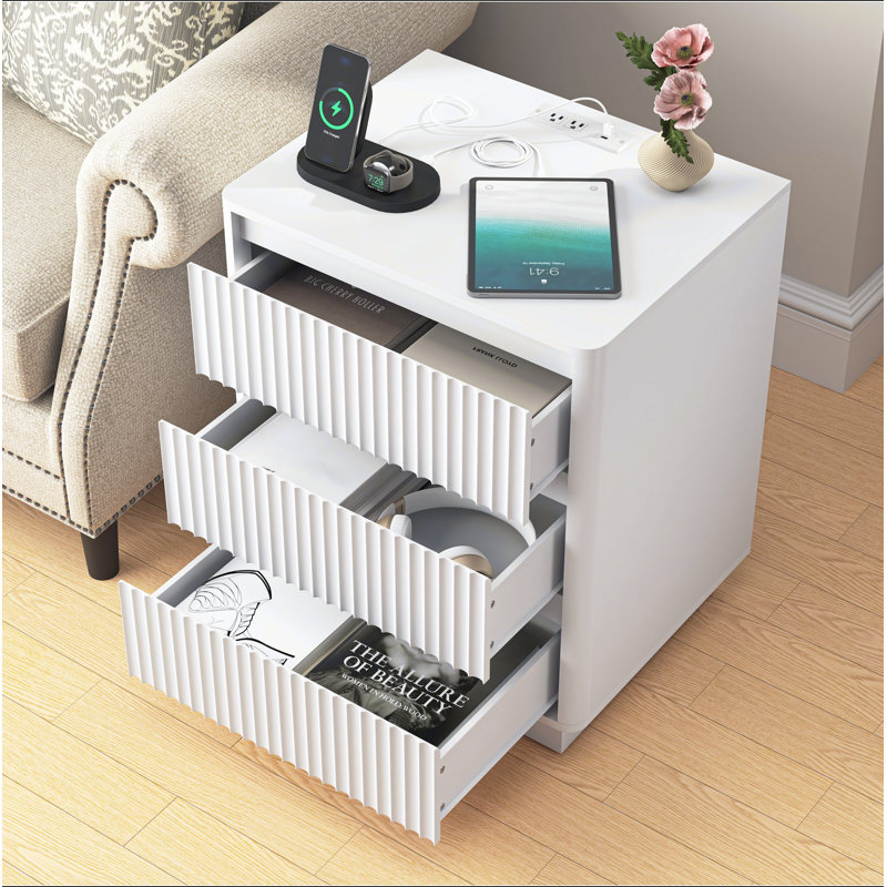(Ensemble de 2) table de bout avec station de charge USB C rapide, table d'appoint avec tiroir 3Drawers, grande armoire de rangement moderne en bois pour le salon, la chambre à coucher, le bureau